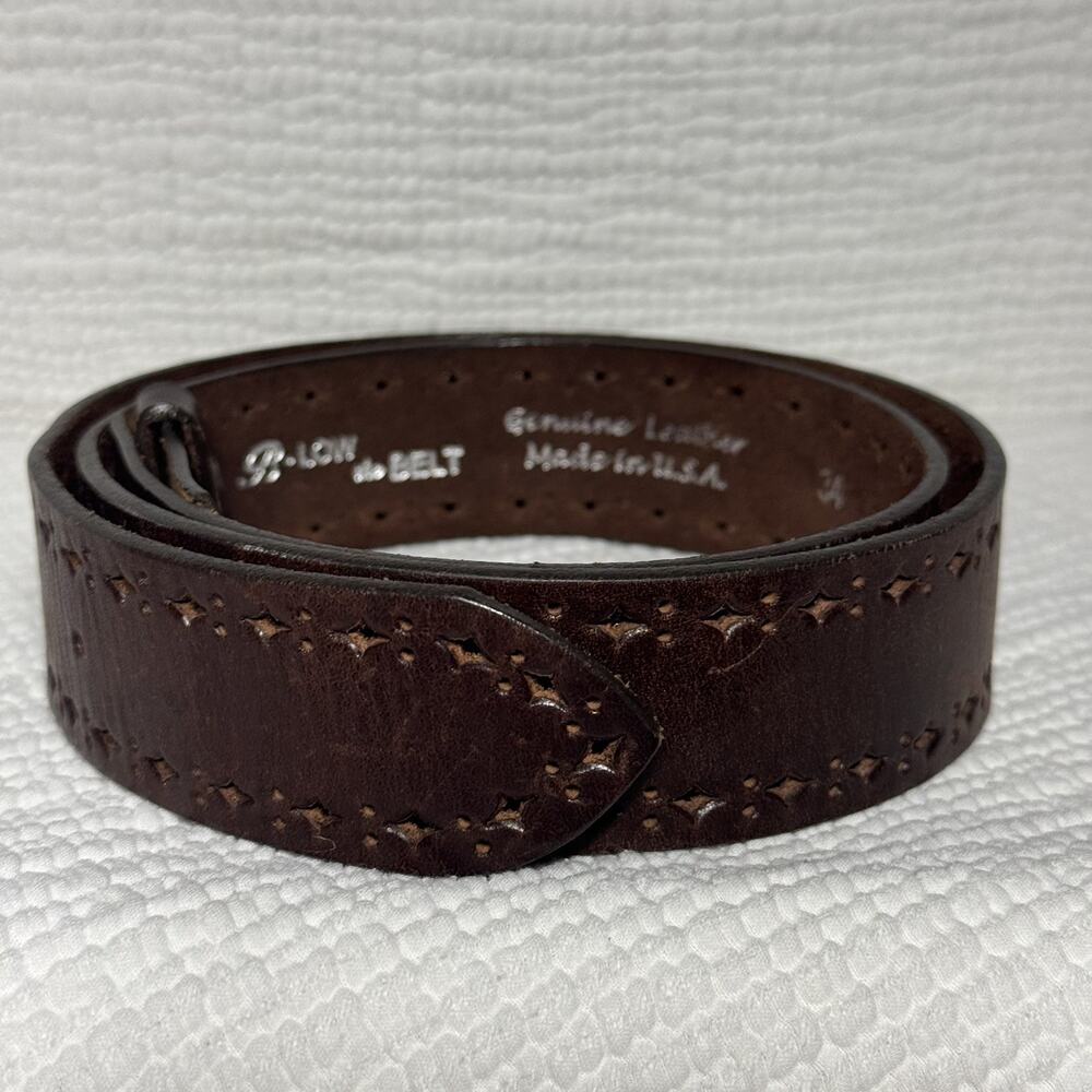 B-LOW THE BELT Brown Cutout Design Leather Western Womens Belt Strap Size 34 USA